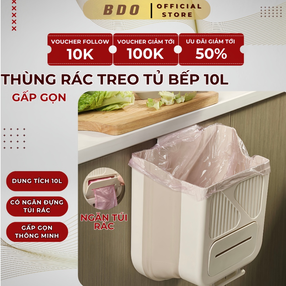 Thùng Rác Treo Tủ Bếp Gấp Gọn 10L BDO VIỆT NAM, Có Ngăn Đựng Túi Rác ...