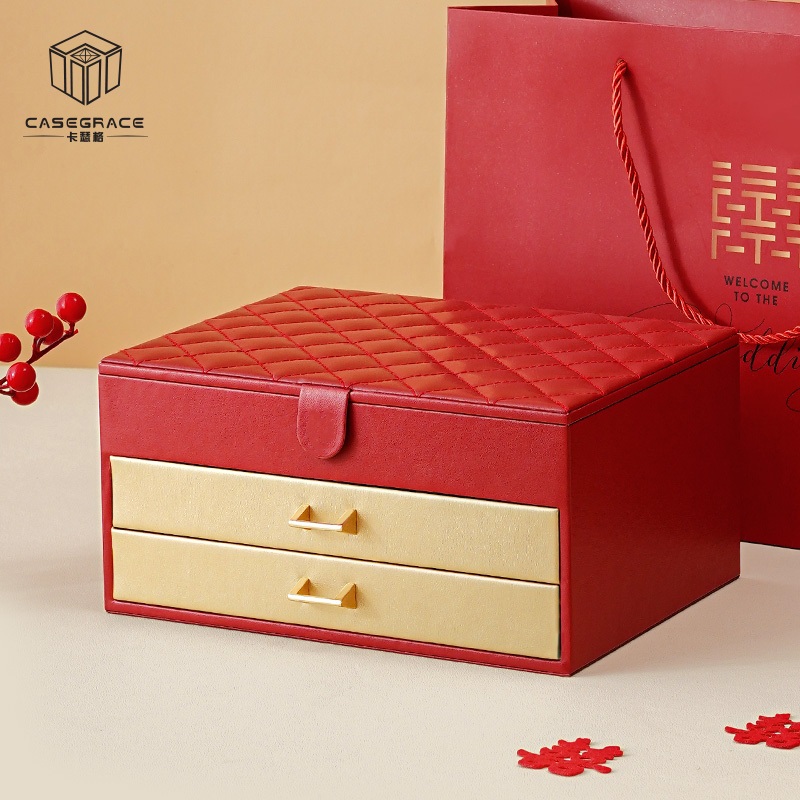 Casegrace Hộp trang sức nữ da PU 2 ngăn kéo, lớn, đựng vòng cổ/bông tai/nhẫn