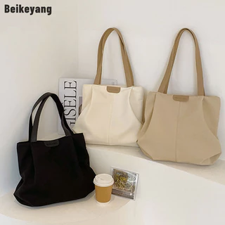 Beikeyang Túi Xách canvas Màu Trơn Sức Chứa Lớn Phong Cách Hàn Quốc Cho Nữ