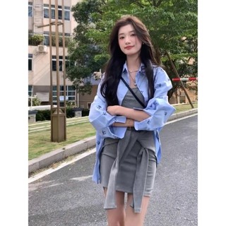 Phong Cách Hàn Quốc Nữ Nữ Rời Nơ In Oversize Baggy Áo Sơ Mi Tay Dài Áo Baju Baju Wanita Lengan Panjang