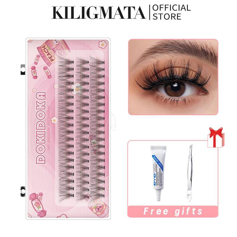 [Món quà miễn phí]  KILIGMATA 60 Cụm Mi D Curl Volume Phần mở rộng mi riêng lẻ 10D / 20D Wispy Mi Cụm DIY Tại Nhà (D-9-16 Mix)