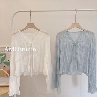Áo cardigan nữ dài tay ren dáng rộng chống nắng thời trang Hàn Quốc