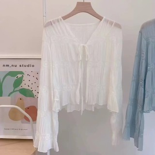 Áo cardigan nữ dài tay ren dáng rộng chống nắng thời trang Hàn Quốc