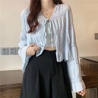 Áo cardigan nữ dài tay ren dáng rộng chống nắng thời trang Hàn Quốc