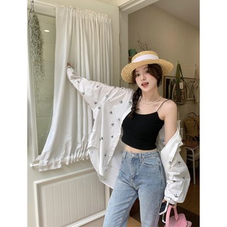 Phong Cách Hàn Quốc Nữ Nữ Rời Nơ In Oversize Baggy Áo Sơ Mi Tay Dài Áo Baju Baju Wanita Lengan Panjang