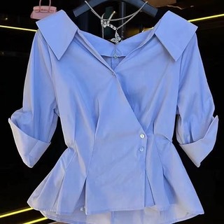 Phong Cách Hàn Quốc Nữ Eo Mỏng Áo Sơ Mi Tay Ngắn Áo Baju Baju Wanita Lengan Panjang