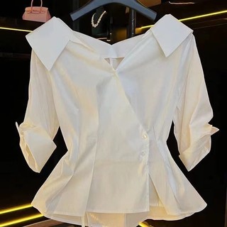 Phong Cách Hàn Quốc Nữ Eo Mỏng Áo Sơ Mi Tay Ngắn Áo Baju Baju Wanita Lengan Panjang