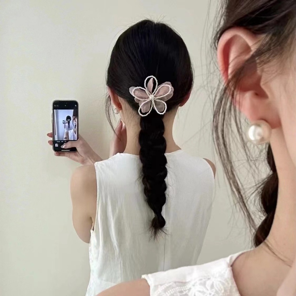Hàn Quốc Lưới Mới Ngọc Trai Hoa Trà Kẹp Tóc Hoa Bên Hoa Kẹp Tóc Thích Hợp Cho Nữ Du Lịch Bên Bờ Biển Ảnh Mũ