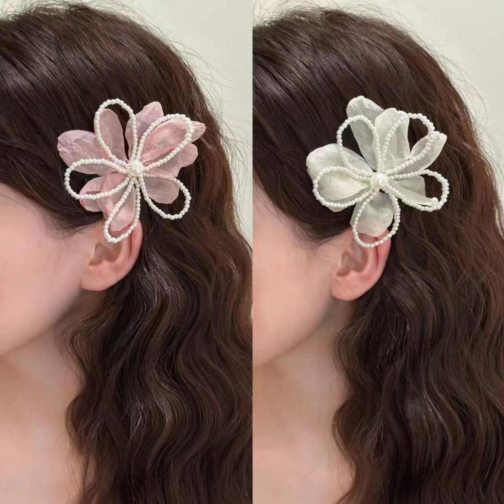 Hàn Quốc Lưới Mới Ngọc Trai Hoa Trà Kẹp Tóc Hoa Bên Hoa Kẹp Tóc Thích Hợp Cho Nữ Du Lịch Bên Bờ Biển Ảnh Mũ