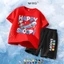 Snoopy Quần áo trẻ em Áo thun bé trai Quần Short ngắn tay Bộ đồ thể thao hoạt hình Cotton nguyên chất mùa hè