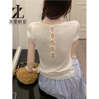 ZHELIHANGFEI Áo ngắn đeo vai đa năng Tencel Hàn Quốc dệt kim màu trơn ngọt ngào