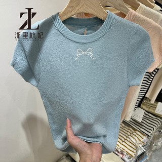 ZHELIHANGFEI Áo ngắn đeo vai đa năng Tencel Hàn Quốc dệt kim màu trơn ngọt ngào