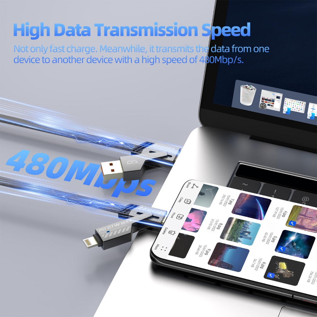 Ảnh Cáp sạc GOOJODOQ 65W Sạc nhanh Đa năng 4 trong 1 Nhiều dây Usb có, Type-C, Micro 3