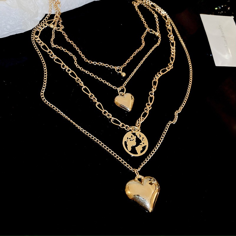 Châu Âu và Hoa Kỳ xuyên biên giới nhiều lớp tình yêu mặt dây chuyền vòng cổ thời trang niche xương đòn dây chuyền khí chất nhẹ sang trọng cao cấp trang sức bán buôn