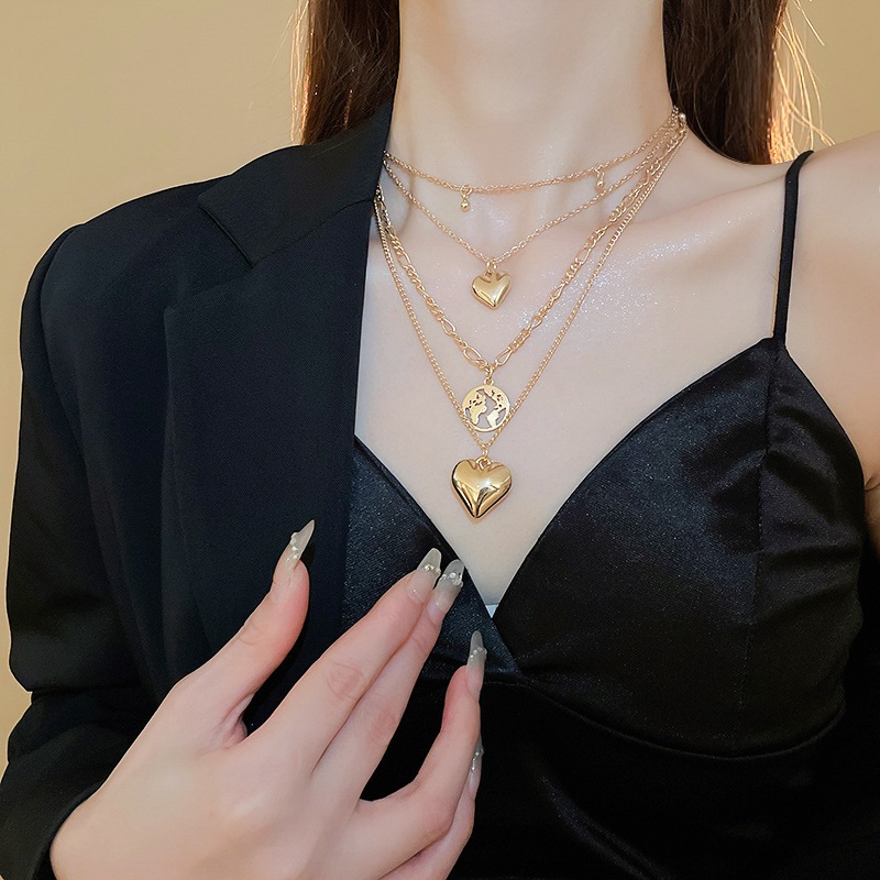 Châu Âu và Hoa Kỳ xuyên biên giới nhiều lớp tình yêu mặt dây chuyền vòng cổ thời trang niche xương đòn dây chuyền khí chất nhẹ sang trọng cao cấp trang sức bán buôn