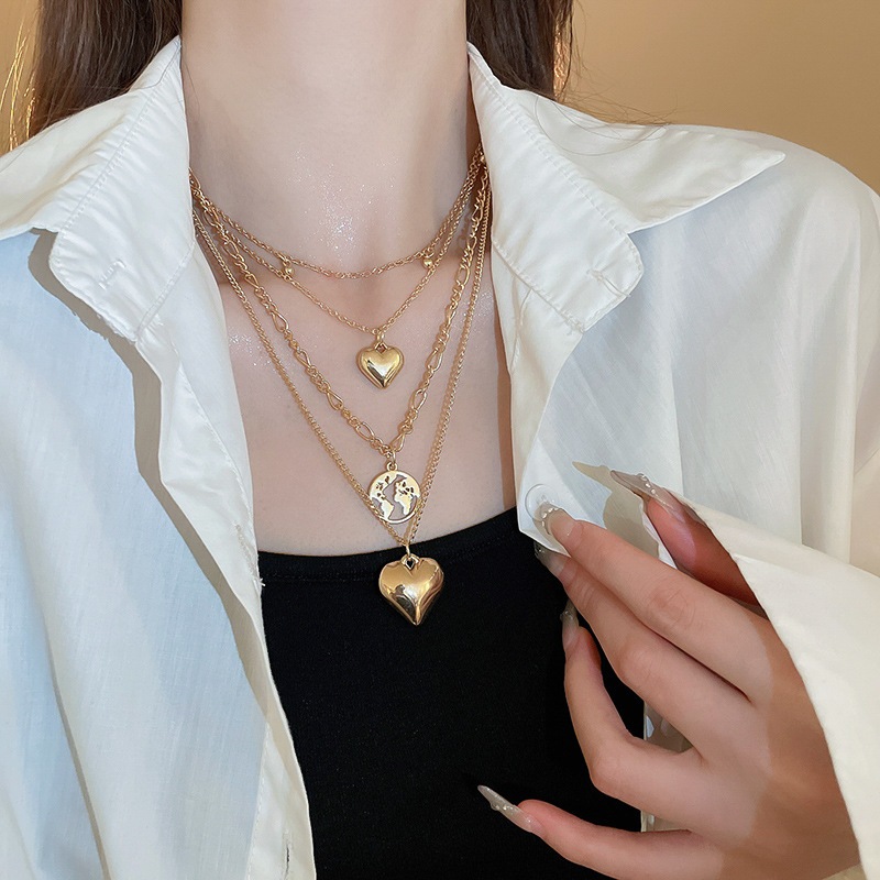 Châu Âu và Hoa Kỳ xuyên biên giới nhiều lớp tình yêu mặt dây chuyền vòng cổ thời trang niche xương đòn dây chuyền khí chất nhẹ sang trọng cao cấp trang sức bán buôn