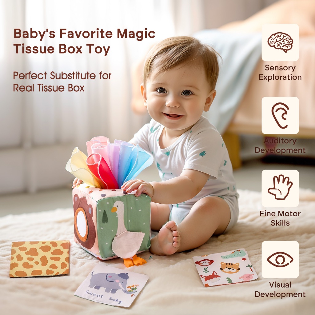 Ảnh Bé Montessori Đồ Chơi Magic Hộp Khăn Giấy Giáo Dục Hoạt Động Học Tập Cảm Giác Đồ Chơi Cho Trẻ Em Vui Nhộn Kotak Khăn Giấy Bận Rộn Ban Trò Chơi Cho Bé 4