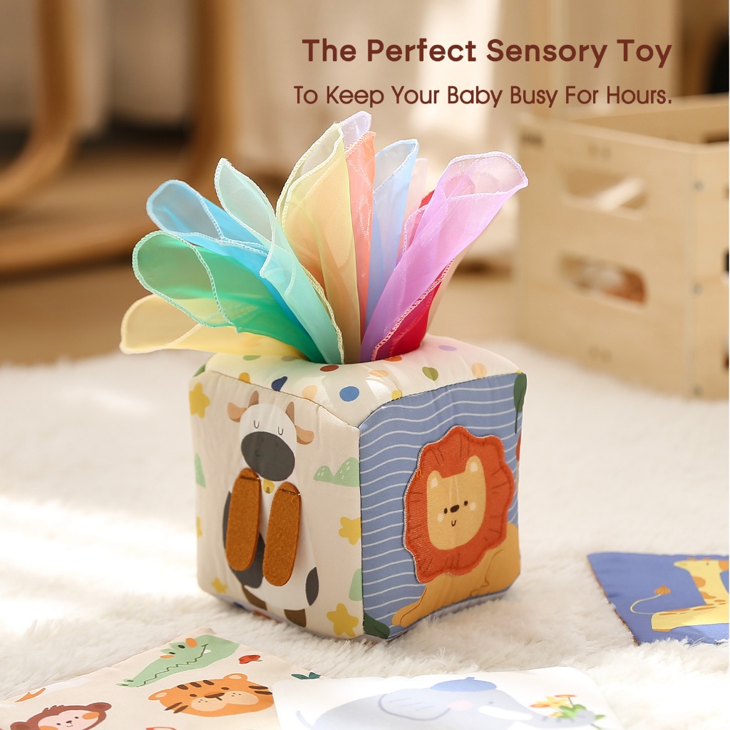 Ảnh Bé Montessori Đồ Chơi Magic Hộp Khăn Giấy Giáo Dục Hoạt Động Học Tập Cảm Giác Đồ Chơi Cho Trẻ Em Vui Nhộn Kotak Khăn Giấy Bận Rộn Ban Trò Chơi Cho Bé 3