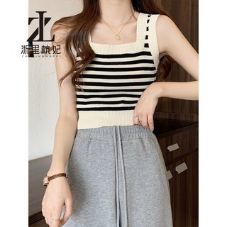 ZHELIHANGFEI Pháp Ngọt Cay Ngắn Đáy Dệt Kim Sọc Camisole Nữ Bên Trong Mặc Bên Ngoài Không Tay Nhỏ Top