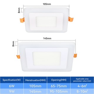 Đèn trần LED 3 chế độ Bảng điều khiển thay đổi màu Đèn bảng điều khiển âm thanh siêu mỏng Bule + Trắng 2 màu Downlight 6W 9W Đèn trần vuông tròn cho phòng gia đình Hành lang văn phòng