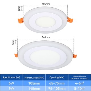 Đèn trần LED 3 chế độ Bảng điều khiển thay đổi màu Đèn bảng điều khiển âm thanh siêu mỏng Bule + Trắng 2 màu Downlight 6W 9W Đèn trần vuông tròn cho phòng gia đình Hành lang văn phòng
