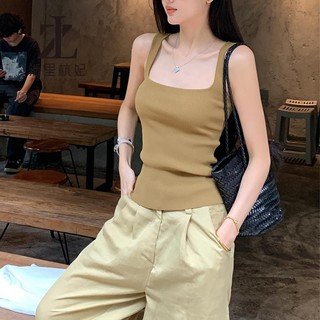 ZHELIHANGFEI Áo yếm dệt kim cổ vuông dành cho nữ không tay đáy trong