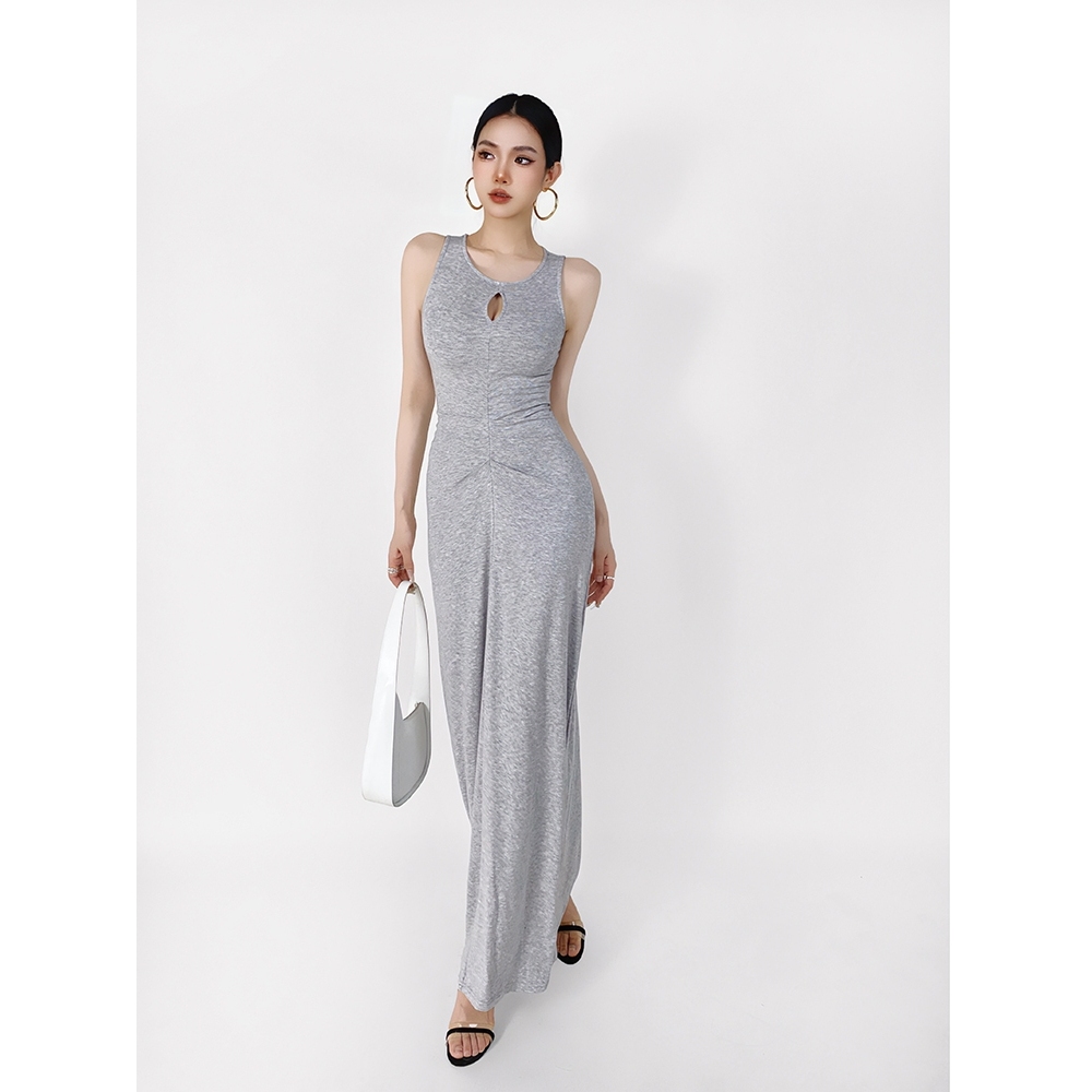 Siêu Đẹp ~ Hot Girl Không Tay Màu Tím Xếp Ly Váy Cao Cấp Rỗng Sang Trọng Drap Cảm Giác Váy Dài hông Thiết Kế Cảm Giác Tinh Khiết Khát Vọng Gợi Cảm Slim-fit Nhìn Ôm Hơn Váy Một Mảnh Sche