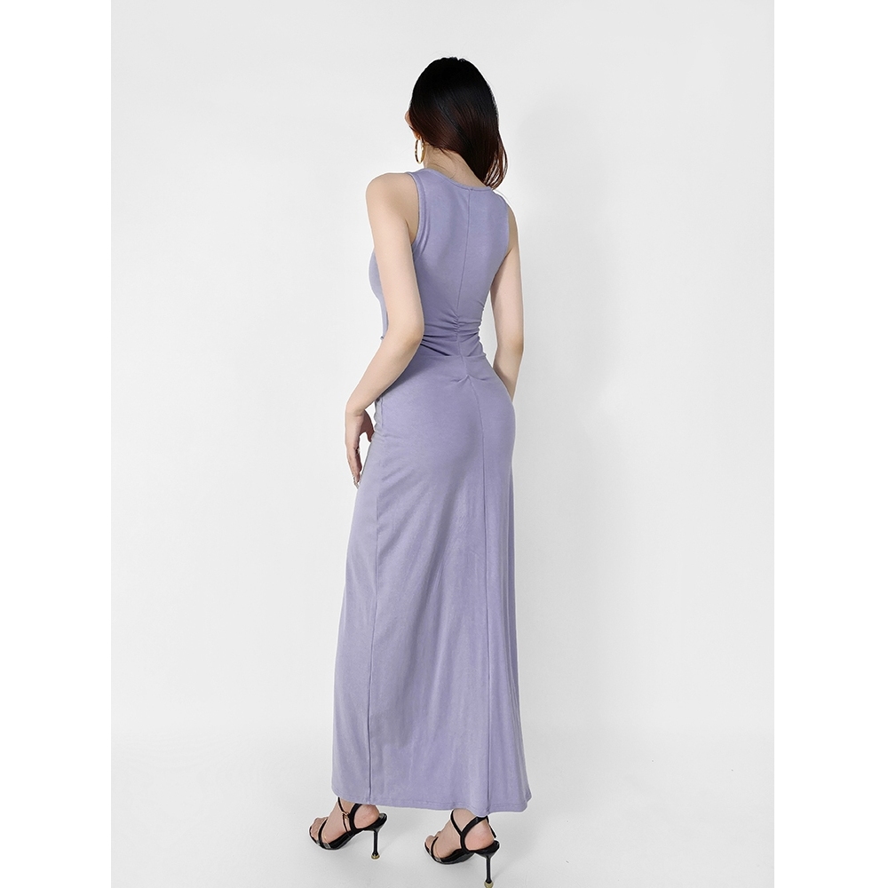 Siêu Đẹp ~ Hot Girl Không Tay Màu Tím Xếp Ly Váy Cao Cấp Rỗng Sang Trọng Drap Cảm Giác Váy Dài hông Thiết Kế Cảm Giác Tinh Khiết Khát Vọng Gợi Cảm Slim-fit Nhìn Ôm Hơn Váy Một Mảnh Sche