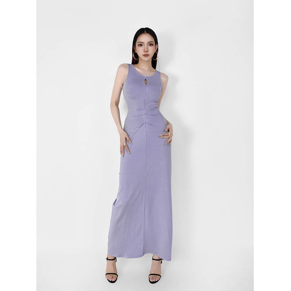 Siêu Đẹp ~ Hot Girl Không Tay Màu Tím Xếp Ly Váy Cao Cấp Rỗng Sang Trọng Drap Cảm Giác Váy Dài hông Thiết Kế Cảm Giác Tinh Khiết Khát Vọng Gợi Cảm Slim-fit Nhìn Ôm Hơn Váy Một Mảnh Sche
