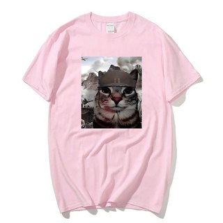 Thousand Yard Stare Mèo Vui Meme Áo Sơ Mi Nam Nữ Thời Trang Áo Thun Tay Ngắn Cotton Quá Khổ Áo Thun Dạo Phố