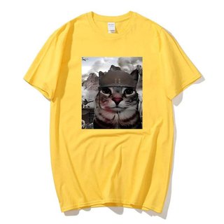 Thousand Yard Stare Mèo Vui Meme Áo Sơ Mi Nam Nữ Thời Trang Áo Thun Tay Ngắn Cotton Quá Khổ Áo Thun Dạo Phố