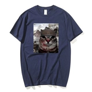 Thousand Yard Stare Mèo Vui Meme Áo Sơ Mi Nam Nữ Thời Trang Áo Thun Tay Ngắn Cotton Quá Khổ Áo Thun Dạo Phố