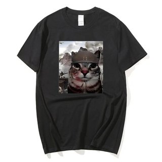 Thousand Yard Stare Mèo Vui Meme Áo Sơ Mi Nam Nữ Thời Trang Áo Thun Tay Ngắn Cotton Quá Khổ Áo Thun Dạo Phố