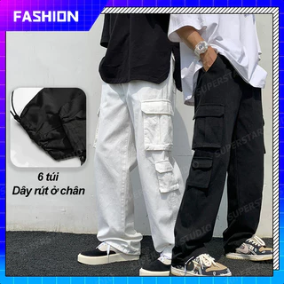 Quần Túi Hộp Quần Nam Thời Trang Hiphop quần jean túi hộp Quần Ống Rộng Màu Trơn mùa hè kaki Cargo pants Unisex