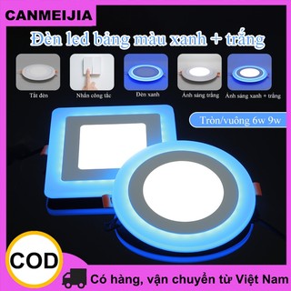 Đèn trần LED 3 chế độ Bảng điều khiển thay đổi màu Đèn bảng điều khiển âm thanh siêu mỏng Bule + Trắng 2 màu Downlight 6W 9W Đèn trần vuông tròn cho phòng gia đình Hành lang văn phòng