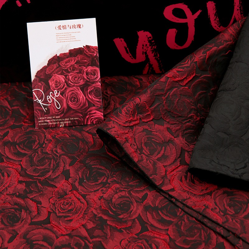 Vải Jacquard Đỏ Đậm Hoa Hồng Đen Sợi Nhuộm Nổi Vải 50x150cm Hàng Có Sẵn Cho Đầm Phù Hợp Với Túi DIY May TJ7517