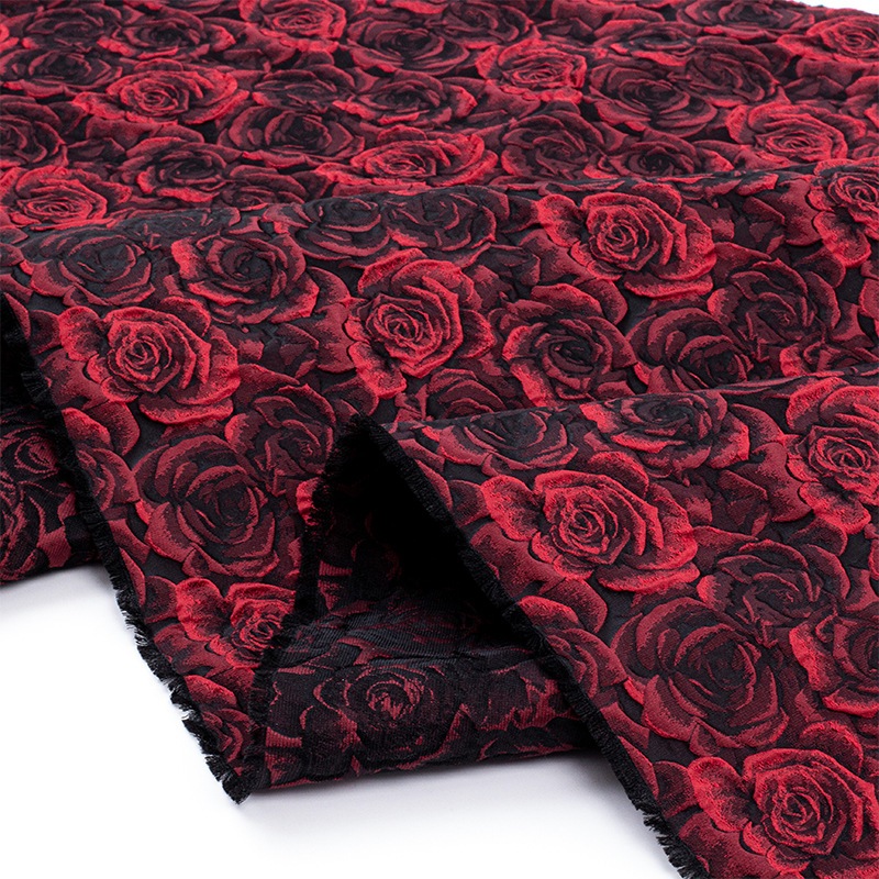 Vải Jacquard Đỏ Đậm Hoa Hồng Đen Sợi Nhuộm Nổi Vải 50x150cm Hàng Có Sẵn Cho Đầm Phù Hợp Với Túi DIY May TJ7517