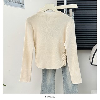 Phong Cách Hàn Quốc Nữ Nữ Rời Dệt Kim Nơ Áo Sơ Mi Tay Dài Áo Baju Baju Wanita Lengan Panjang Áo