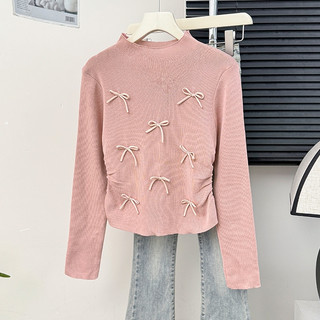 Phong Cách Hàn Quốc Nữ Nữ Rời Dệt Kim Nơ Áo Sơ Mi Tay Dài Áo Baju Baju Wanita Lengan Panjang Áo