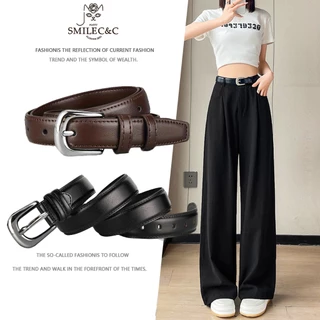 SmileFairyCC【COD & Hàng Có Sẵn】Thắt lưng PU khóa bạc đơn giản Thắt lưng màu trơn cổ điển dành cho nữ
