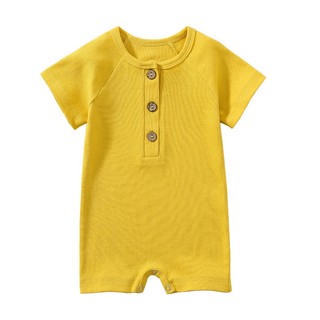 Bộ áo liền quần cho bé có nút màu Bộ đồ ngủ Cotton mùa hè cho bé trai bé gái