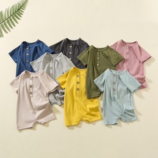 Bộ áo liền quần cho bé có nút màu Bộ đồ ngủ Cotton mùa hè cho bé trai bé gái