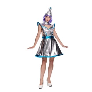 Nữ Cao Cấp Không Gian Cadet Trang Phục Cặp Đôi Bạc Kim Loại Robot Halloween Trang Phục Nữ Carnival Đảng Ngộ nghĩnh Ngoài Hành Tinh Phi Hành Gia Cosplay Đầm