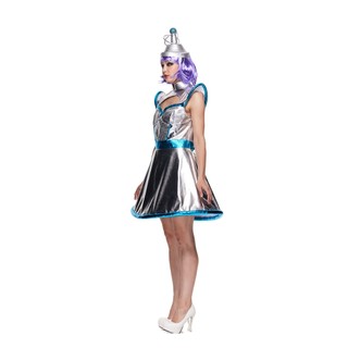 Nữ Cao Cấp Không Gian Cadet Trang Phục Cặp Đôi Bạc Kim Loại Robot Halloween Trang Phục Nữ Carnival Đảng Ngộ nghĩnh Ngoài Hành Tinh Phi Hành Gia Cosplay Đầm