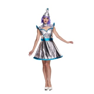 Nữ Cao Cấp Không Gian Cadet Trang Phục Cặp Đôi Bạc Kim Loại Robot Halloween Trang Phục Nữ Carnival Đảng Ngộ nghĩnh Ngoài Hành Tinh Phi Hành Gia Cosplay Đầm