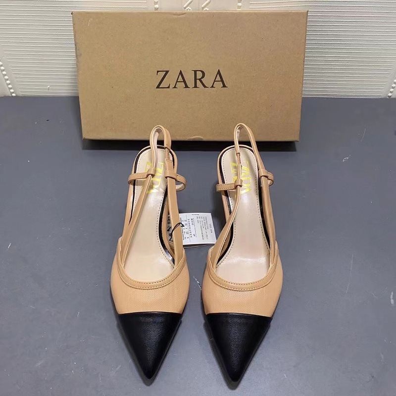 Xăng đan Cao Gót Nữ ZARA Mũi Nẹp Mũi Nhọn Xăng đan Không Đầu