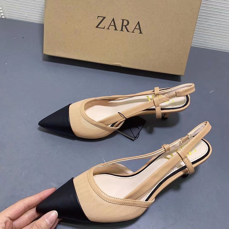 Xăng đan Cao Gót Nữ ZARA Mũi Nẹp Mũi Nhọn Xăng đan Không Đầu