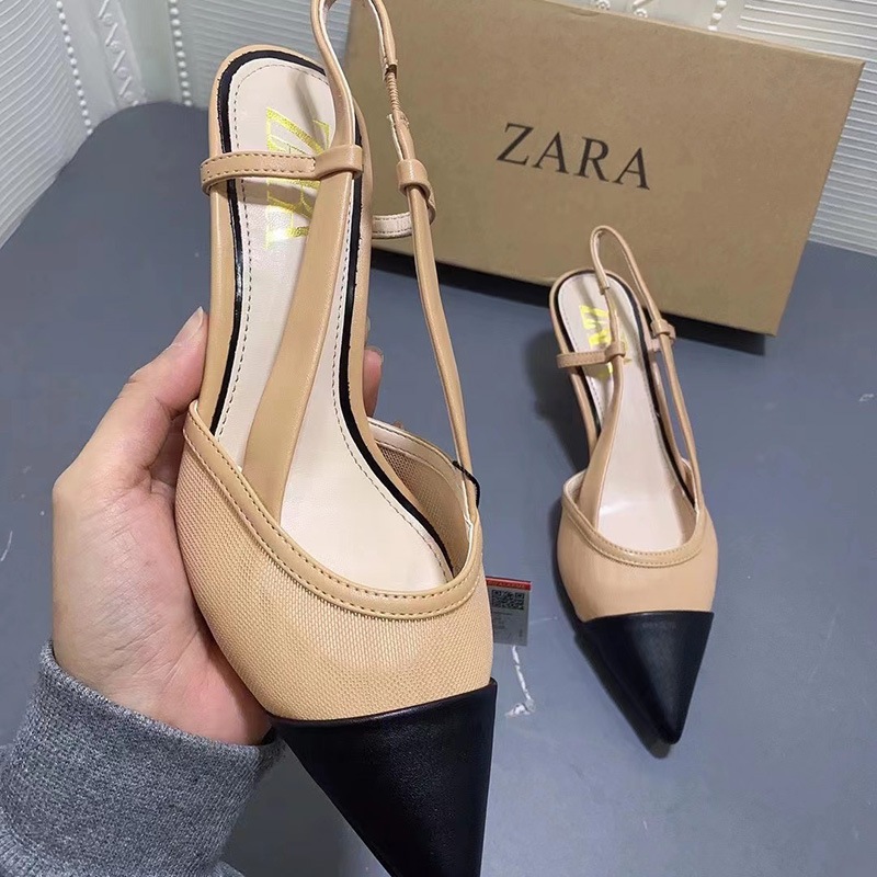 Xăng đan Cao Gót Nữ ZARA Mũi Nẹp Mũi Nhọn Xăng đan Không Đầu