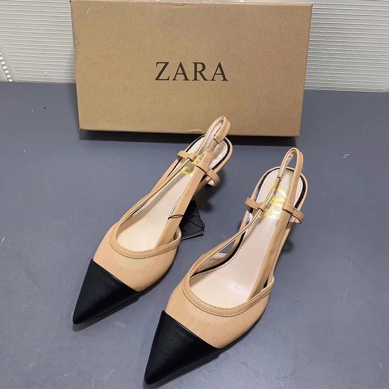 Xăng đan Cao Gót Nữ ZARA Mũi Nẹp Mũi Nhọn Xăng đan Không Đầu