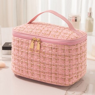 Túi đựng đồ trang điểm vải tweed sức chứa lớn phong cách dành cho nữ makeup bag【Chiosala12】